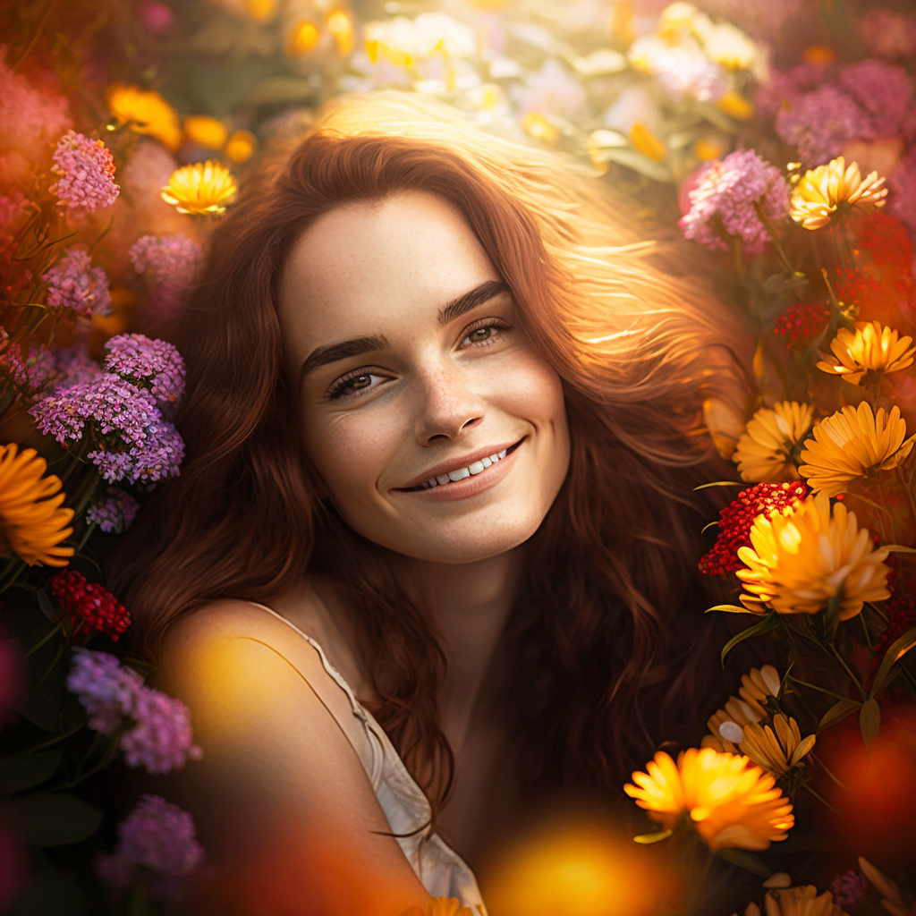 smiling woman flowers